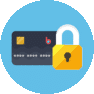 one credit card and a lock displayed on a blue background