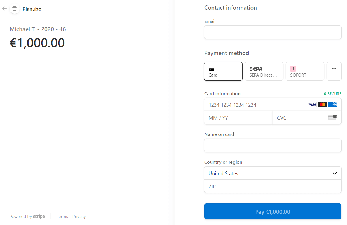Student payment page