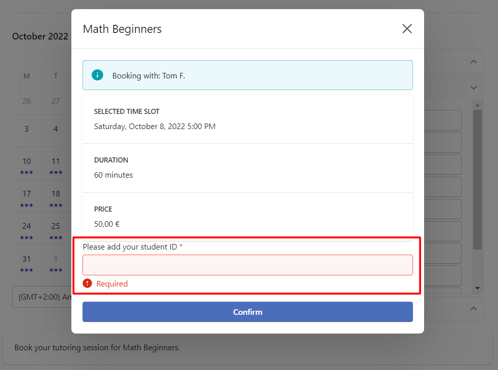 Error message appears since text field is empty within the Planubo user interface