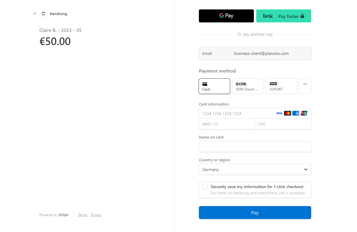 Stripe checkout page